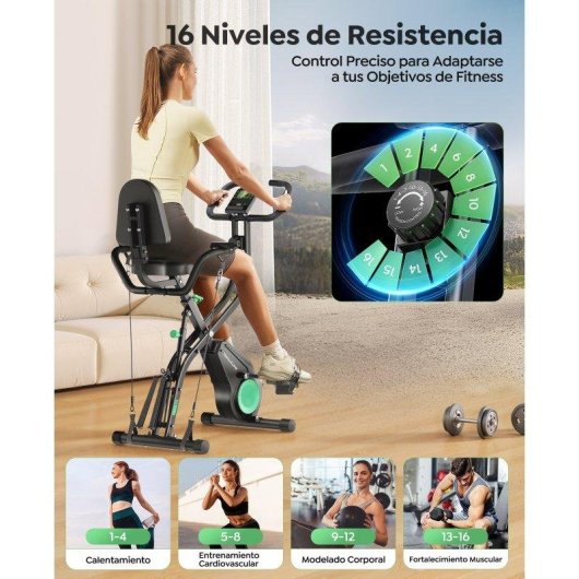Bicicleta Estática Plegable Toputure 5 en 1 con App, 16 Niveles de Resistencia