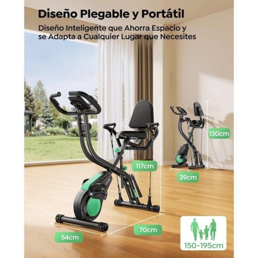 Bicicleta Estática Plegable Toputure 5 en 1 con App, 16 Niveles de Resistencia