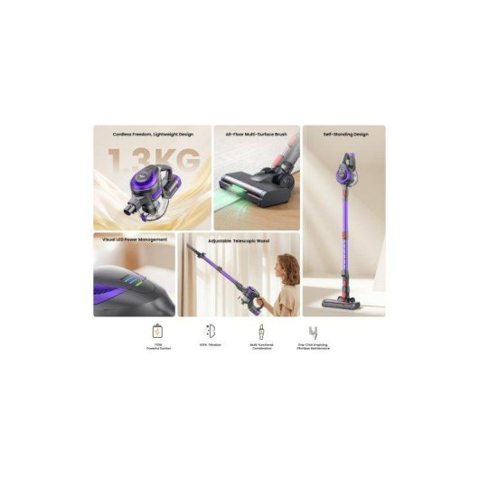 Aspirador sem Fio Yaber 170W 35min Filtro HEPA Ultraleve