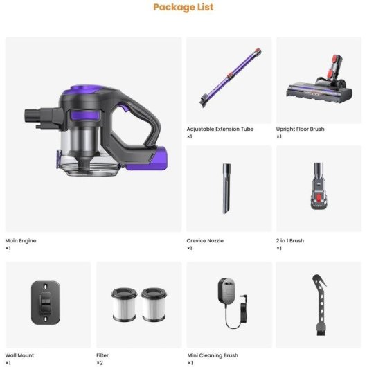 Aspirador sem Fio Yaber 170W 35min Filtro HEPA Ultraleve