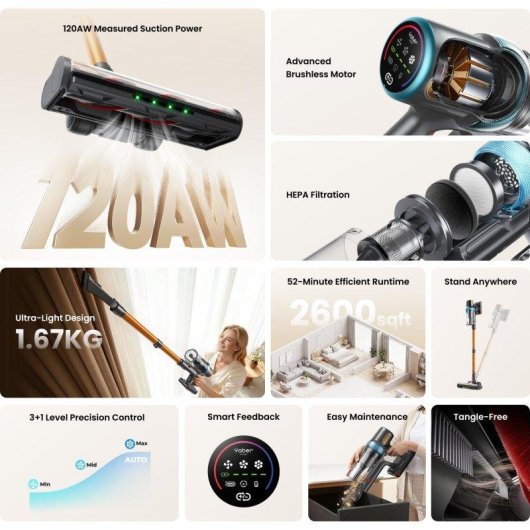 Aspirador sem Fio Yaber 400W 120AW LED Ultra-leve HEPA Animais