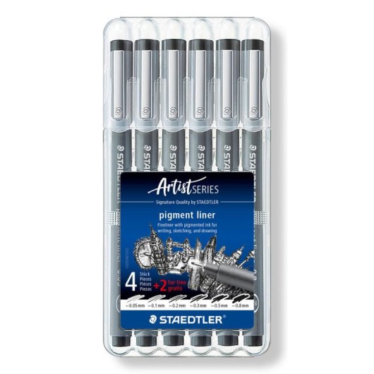 Fineliner Staedtler 308 SB6P Schwarz 0.8 mm Box 6 Stuck