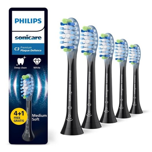 Cabezal Cepillo de Dientes Philips Sonicare Premium Plaque Defence Pack 5 Unidades Negro Medio 62000 Vibraciones