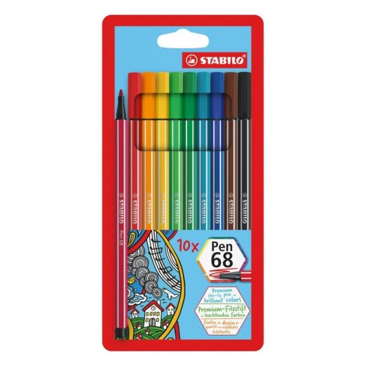 Filzstift STABILO Pen 68 10 Farben Multicolor Rundspitze 1 mm Sechskant