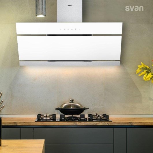 Campana extractora Svan SVCC1960B Doble tiro 90cm cristal blanco táctil