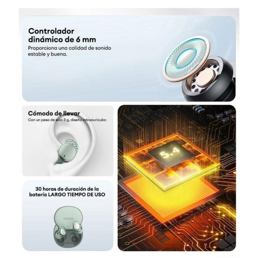 Auriculares Paxa LX-410PRO inalámbricos Bluetooth 5.4 con Cancelación de Ruido para dormir Verde