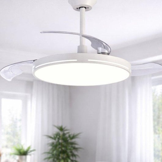 Ventilador de techo Melchioni Family MF2503CEI con luz LED, 6 velocidades, aspas retráctiles