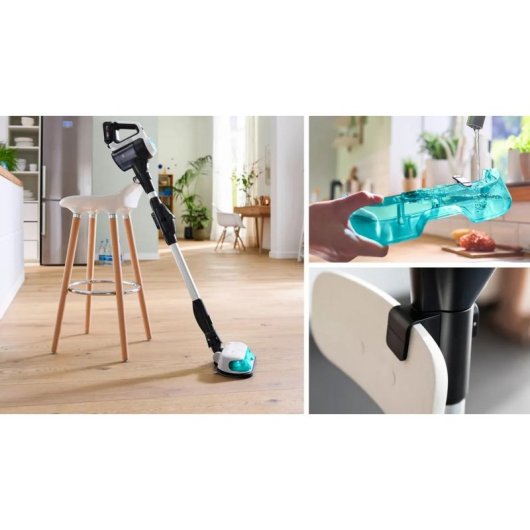 Aspiradora sin Bolsa Bosch BSS712XHYG 18V 35 min Fregado HEPA 0,3L Aqua Negro Plata Blanco