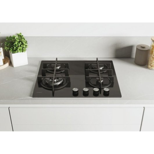 Gaskochfeld Candy CDIV6GBFE4WB 4 Kochzonen 60 cm schwarzes Glas