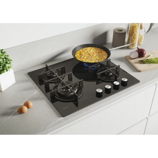 Gaskochfeld Candy CDIV6GBFE4WB 4 Kochzonen 60 cm schwarzes Glas