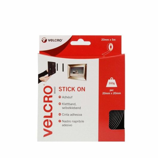 Cinta de velcro Velcro autoadhesiva 20 mm x 5 m negro