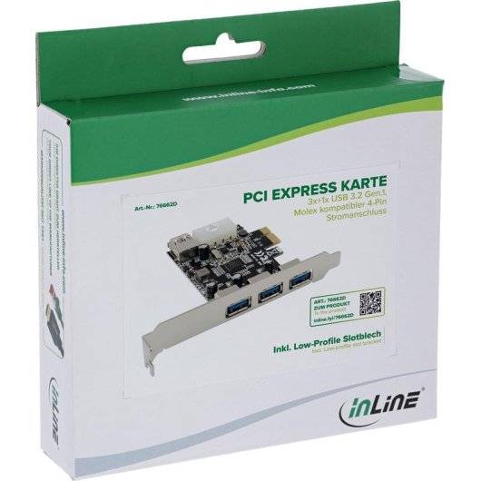 PCIe Karte InLine 76662D 4x USB 3.2 Gen 1 Low Profile