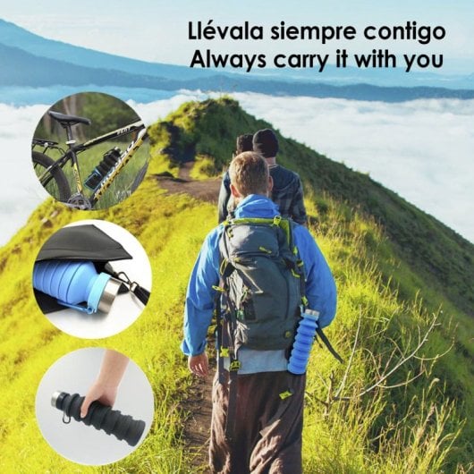 Botella Deportiva Plegable De Silicona. 470 A 550ml, Libre De Bpa, Tapón De Rosca De Acero Inoxidable.