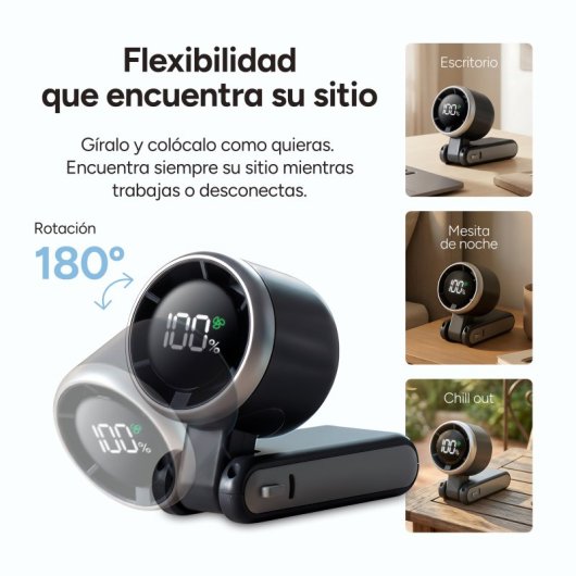 Mini Ventoinha Portátil Ksix Airgo Flex 5 Velocidades 9,0 m/s 13.550 rpm Dobrável Colgante USB-C LED Preto