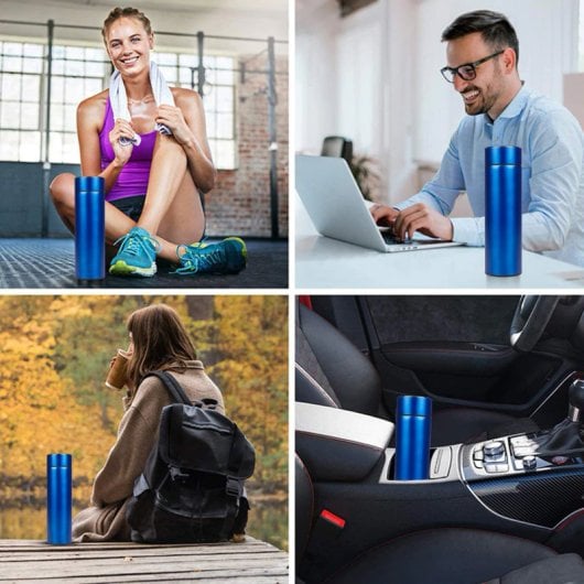 Termo Deportivo De 500ml Con Indicador De Temperatura Inteligente. Botella De Agua Aislada Al Vacío, Hasta 12 Horas De M