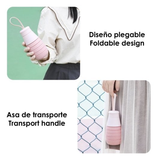 Botella Deportiva Plegable De Silicona. 250 A 500ml, Libre De Bpa, Tapón De Rosca En Pp.