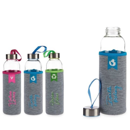 Set 3 Botellas Neopreno Cristal Col Etiquetas Mensajes 500 Ml