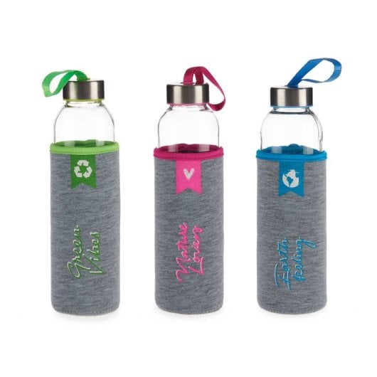 Set 3 Botellas Neopreno Cristal Col Etiquetas Mensajes 500 Ml