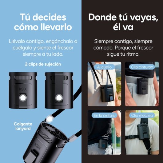 Mini Ventoinha Portátil Ksix Airgo Belt 4 Velocidades 8,8 m/s USB-C Preto