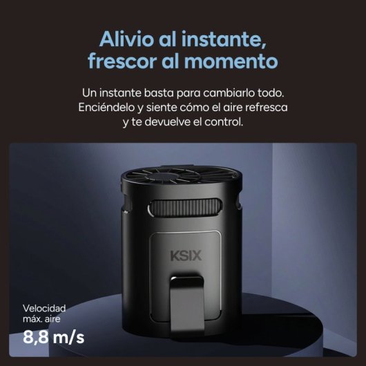 Mini Ventoinha Portátil Ksix Airgo Belt 4 Velocidades 8,8 m/s USB-C Preto