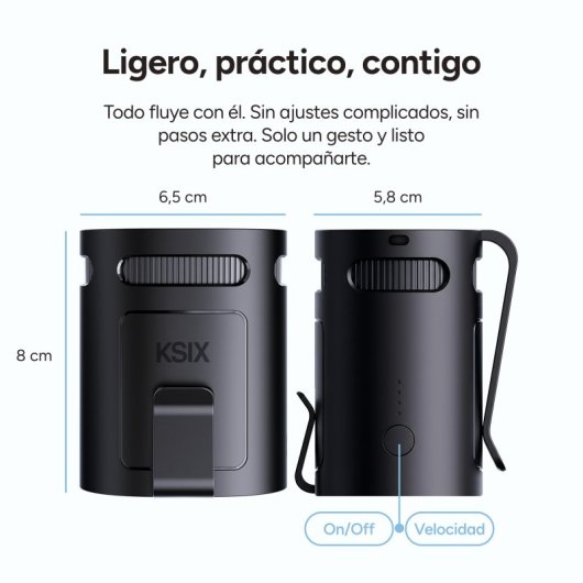 Mini Ventoinha Portátil Ksix Airgo Belt 4 Velocidades 8,8 m/s USB-C Preto