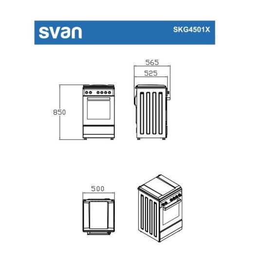 Cocina de gas Svan SKG4501X 50 cm Inox 4 Quemadores Horno 43L