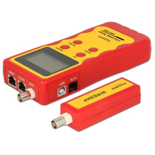 Verificador de cabos Delock 86108 com conectores BNC, RJ-12, RJ-45, USB e ecrã LED