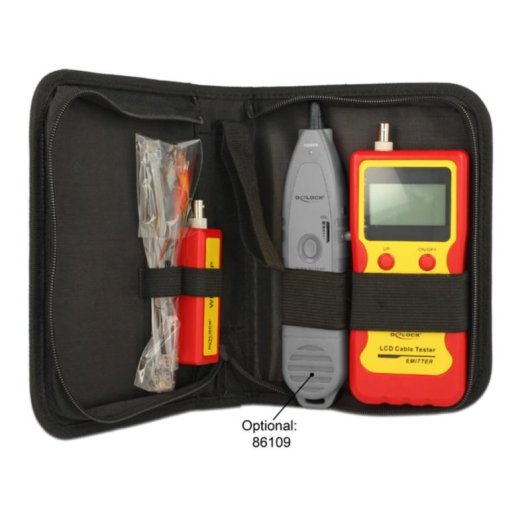 Verificador de cabos Delock 86108 com conectores BNC, RJ-12, RJ-45, USB e ecrã LED