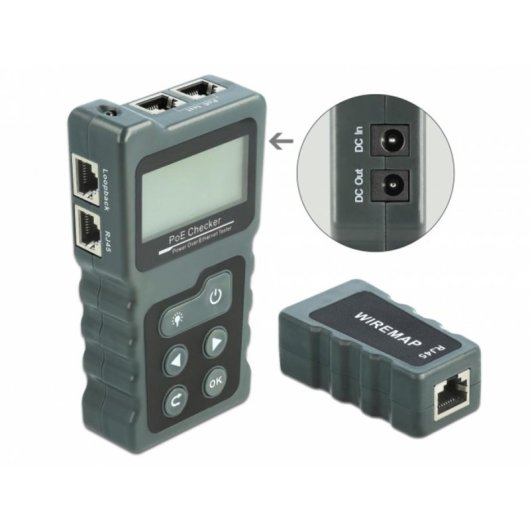 Testador de cabo Delock RJ45 PoE DC LCD portátil