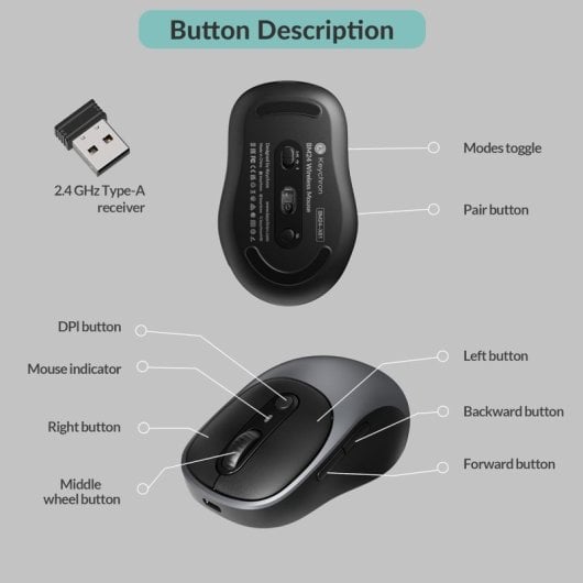 Ratón Keychron BM24 RF Wireless Bluetooth USB Type-C 2400DPI Grau Metallisch