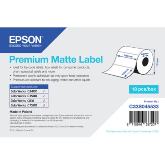 Etiqueta Epson Premium Matte Label 102mm x 152mm 225 etiquetas