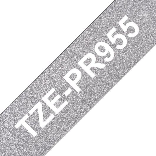 Ruban Brother TZE-PR955 Blanc sur argent 24 mm laminé