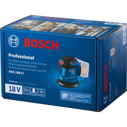 Lijadora Bosch GEX 185-LI Professional 18V Sans Fil Brushless Velcro