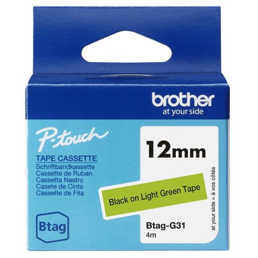 Cinta para etiquetas Brother BTAG-G31 negro sobre verde 12 mm 4 m