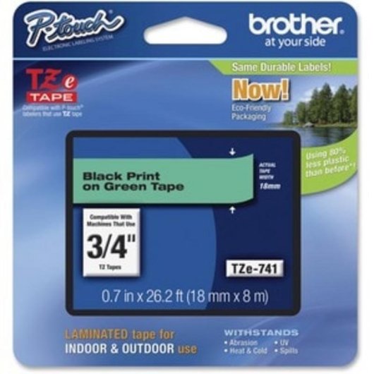 Cinta para impresora de etiquetas Brother TZE-741 Negro sobre verde 1,8 cm x 8 m