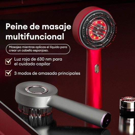 Peine Paxa con Cojín de Aire y Masaje Tres Modos Rojo