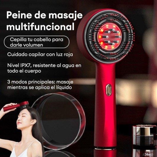 Peine Paxa con Cojín de Aire y Masaje Tres Modos Rojo