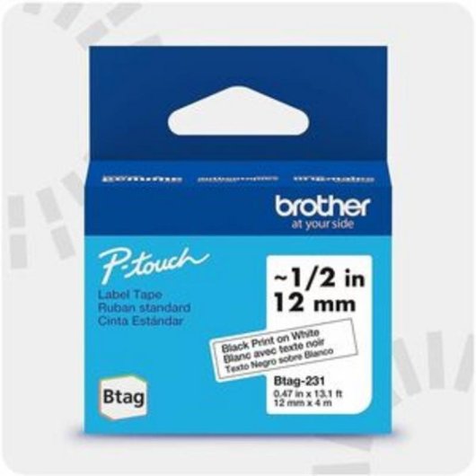 Ruban d'étiquetage Brother BTAG-231 Noir sur blanc 12 mm 4 m