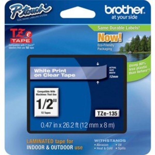 Ruban Brother TZE-135 Blanc sur transparent 12 mm 8 m laminé