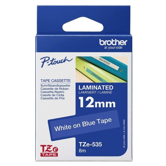 Cinta para impresora de etiquetas Brother TZE-535 Blanco sobre azul 1.2 cm x 8 m