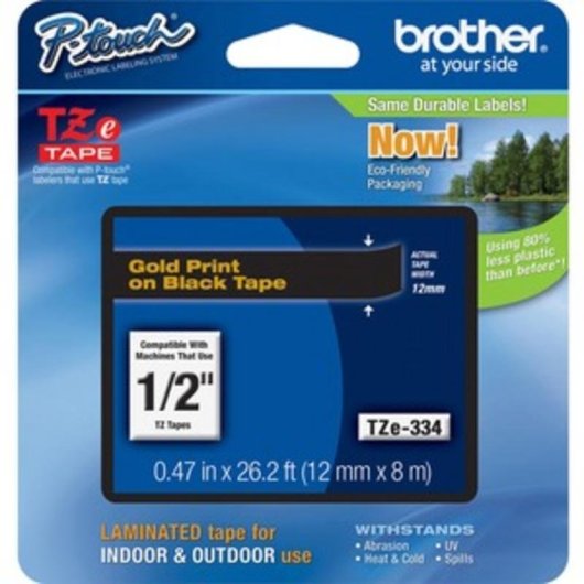 Ruban Brother TZE-334 Or sur noir 12 mm x 8 m Laminé