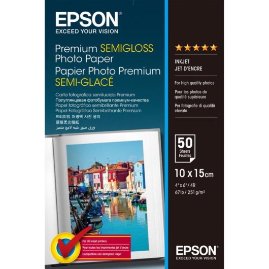 Papel fotográfico Epson Premium Semibrilhante 10x15cm 50 folhas