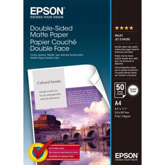 Papier photo Epson Double-Sided Matte Paper A4 50 feuilles mat 178 g/m2