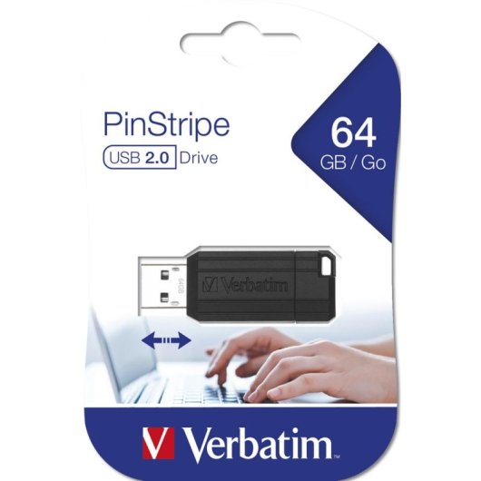 Unidad USB Verbatim PinStripe 64 GB Negra con Protección por Contraseña