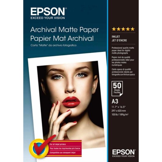 Papel Fotográfico Epson Archival Matte Paper A3 189 g/m² 50 Hojas Mate