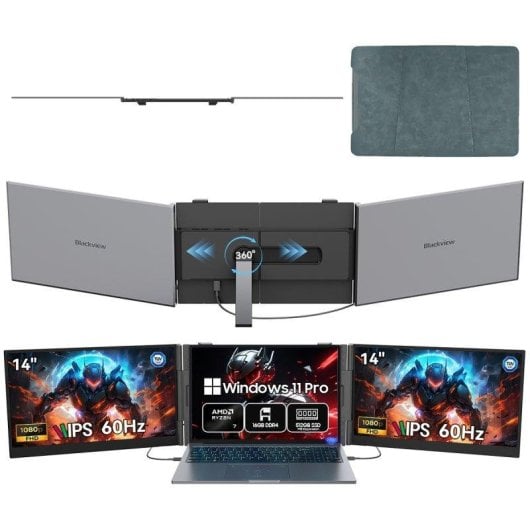 Monitor Blackview DCM6 Pro 14" FullHD 60Hz IPS Ultrafino Dual USB-C Altavoz certificado TÜV soporte