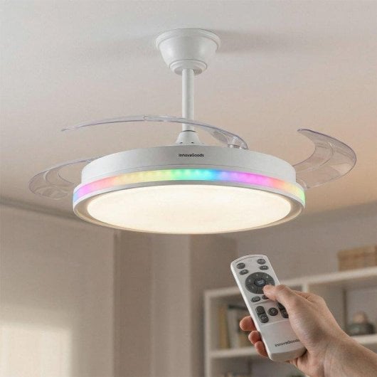 Ventilatore da soffitto InnovaGoods LED RGB 4 pale retrattili 6 velocità