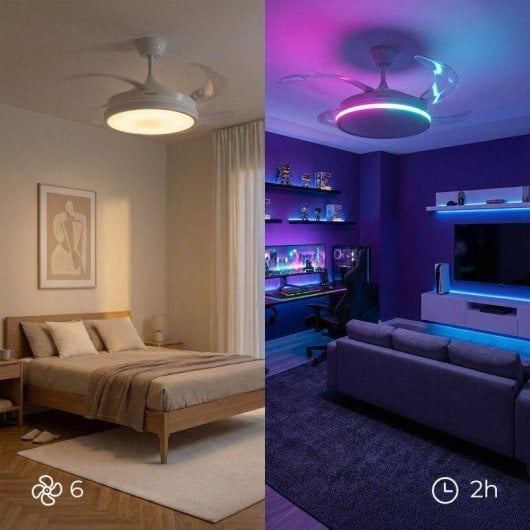 Ventilatore da soffitto InnovaGoods LED RGB 4 pale retrattili 6 velocità