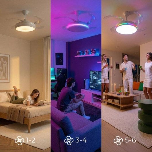 Ventilatore da soffitto InnovaGoods LED RGB 4 pale retrattili 6 velocità