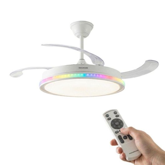 Ventilatore da soffitto InnovaGoods LED RGB 4 pale retrattili 6 velocità